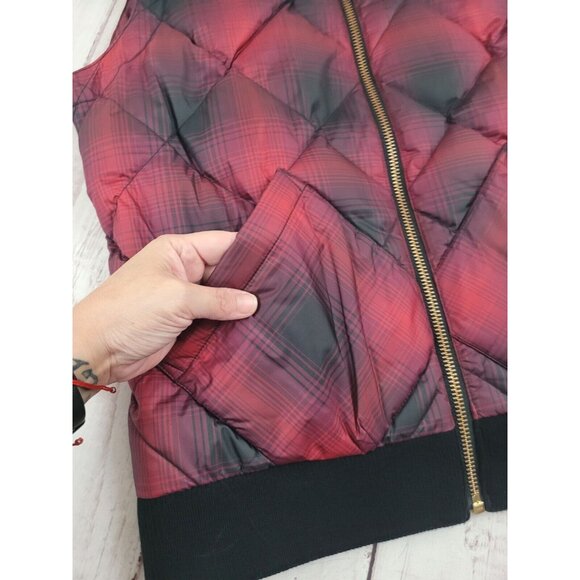 Eddie Bauer Women’s 1936 Skyliner Down Goose Vest Black/Red Plaid Quilted Size L - Picture 3 of 12